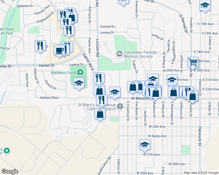 map of restaurants, bars, coffee shops, grocery stores, and more near 910 McLaughlin Circle in Bellevue