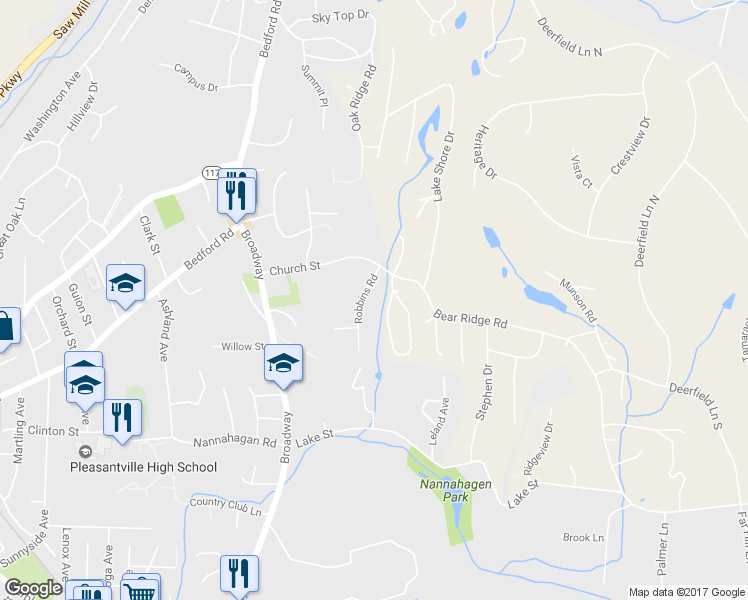 map of restaurants, bars, coffee shops, grocery stores, and more near 7 Robbins Road in Pleasantville