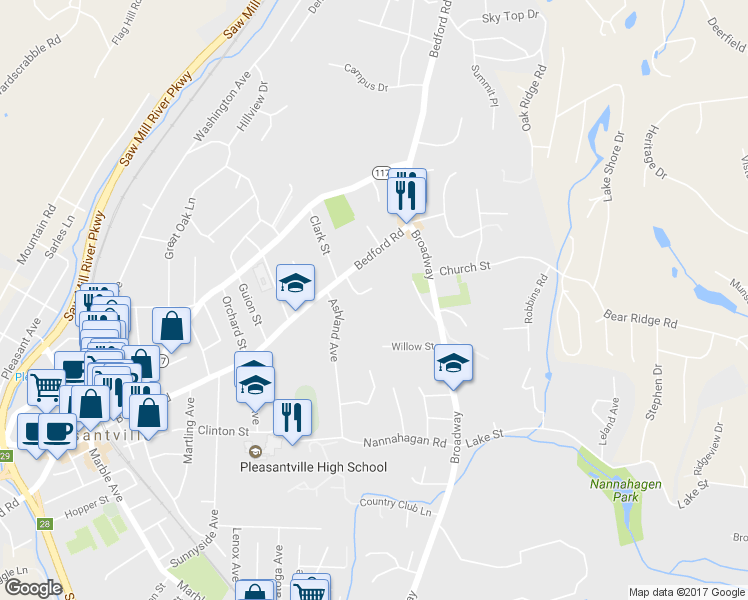 map of restaurants, bars, coffee shops, grocery stores, and more near 4 Christie Court in Pleasantville