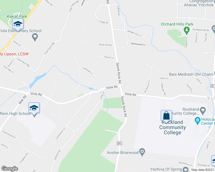 map of restaurants, bars, coffee shops, grocery stores, and more near 90 Viola Road in Suffern