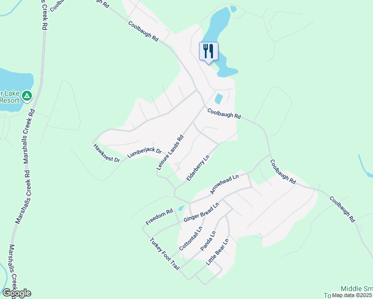 map of restaurants, bars, coffee shops, grocery stores, and more near Wintergreen Circle in East Stroudsburg
