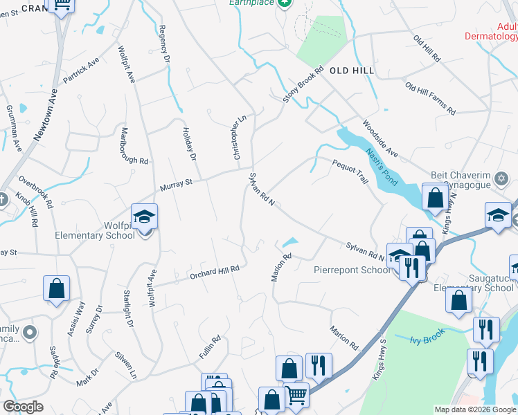 map of restaurants, bars, coffee shops, grocery stores, and more near 39 Orchard Hill Road in Norwalk