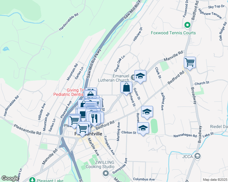 map of restaurants, bars, coffee shops, grocery stores, and more near 184 Edgewood Avenue in Pleasantville