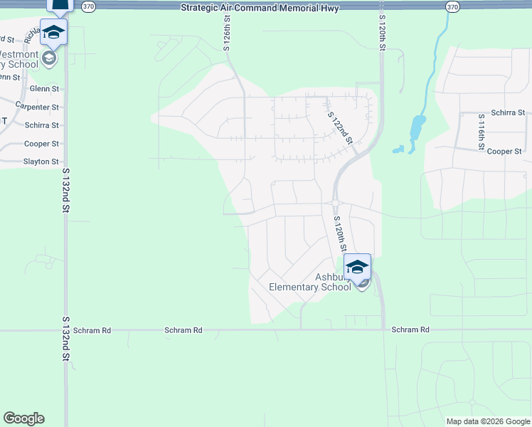 map of restaurants, bars, coffee shops, grocery stores, and more near 12377 Slayton in Papillion