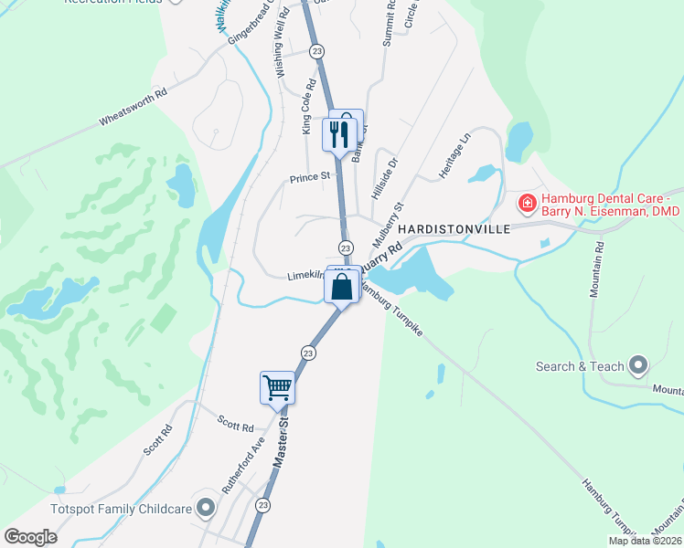 map of restaurants, bars, coffee shops, grocery stores, and more near 244 New Jersey 23 in Hamburg