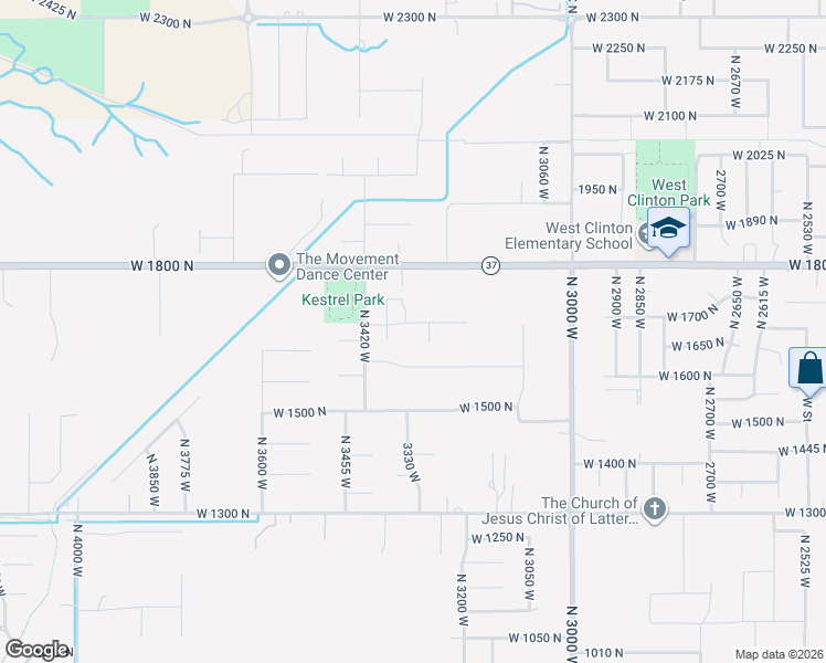 map of restaurants, bars, coffee shops, grocery stores, and more near 3323 West 1680 North in Clinton