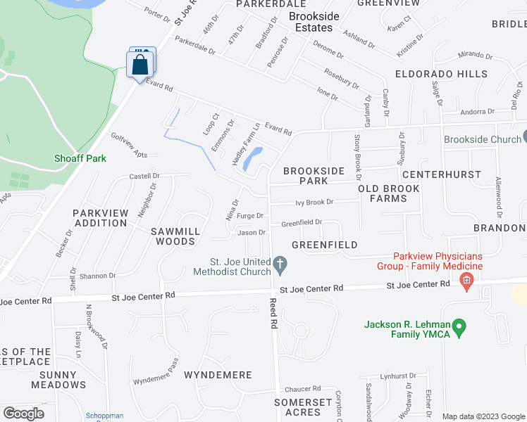 map of restaurants, bars, coffee shops, grocery stores, and more near 6301 Reed Road in Fort Wayne