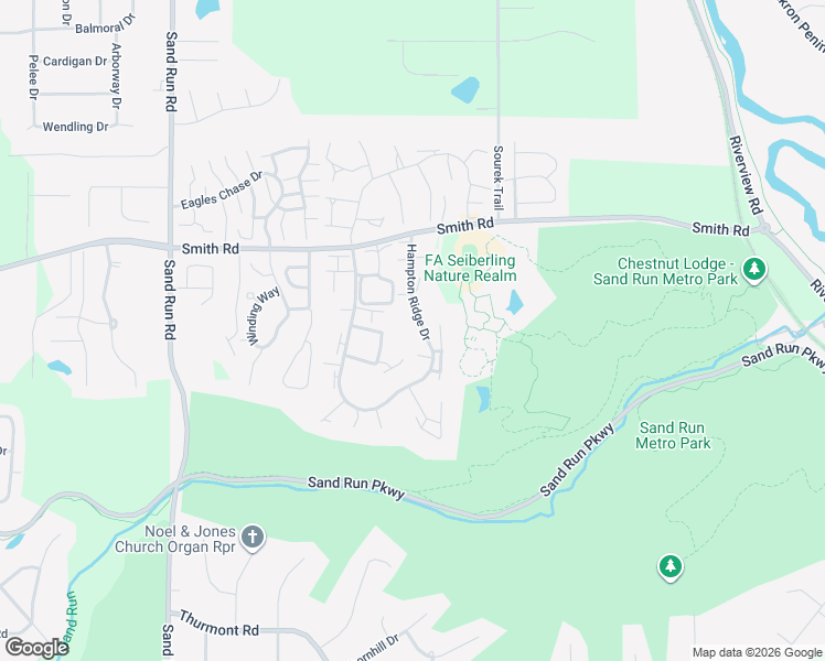 map of restaurants, bars, coffee shops, grocery stores, and more near 605 Hampton Ridge Drive in Akron