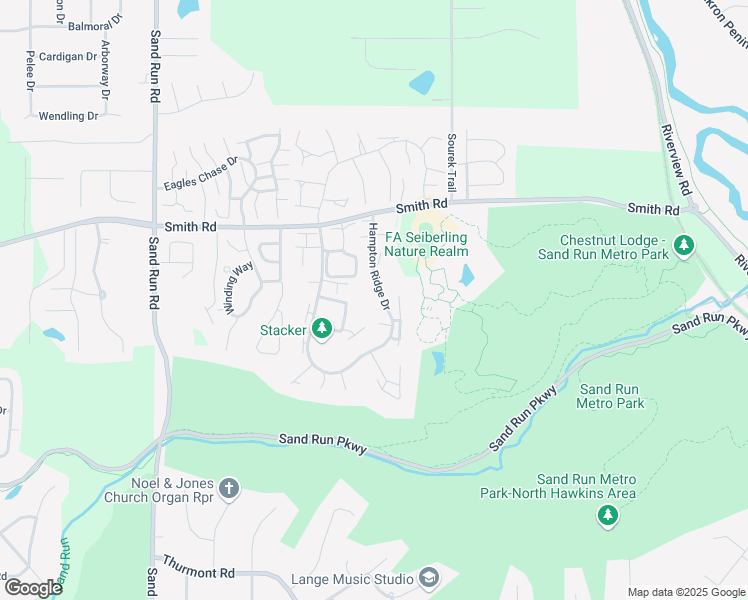 map of restaurants, bars, coffee shops, grocery stores, and more near 605 Hampton Ridge Drive in Akron