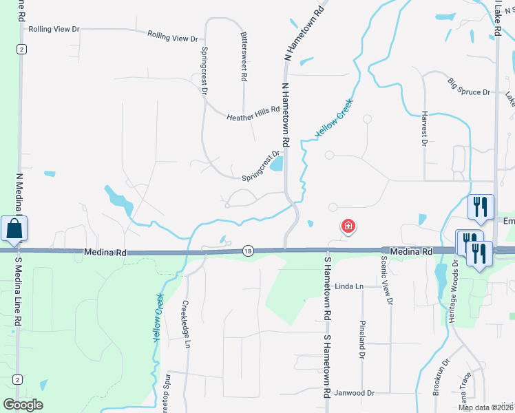 map of restaurants, bars, coffee shops, grocery stores, and more near 4530 Castlemaine Court in Akron