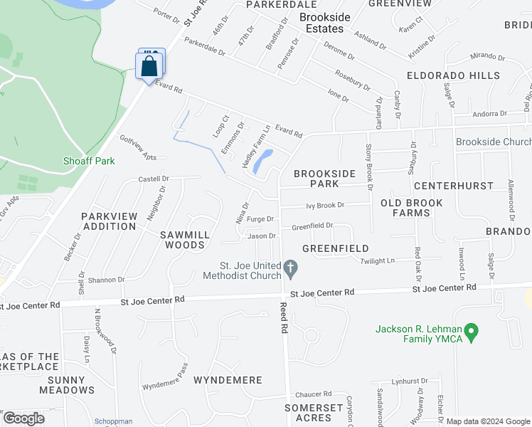 map of restaurants, bars, coffee shops, grocery stores, and more near 4673 Jason Drive in Fort Wayne