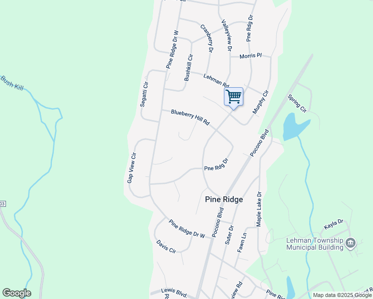 map of restaurants, bars, coffee shops, grocery stores, and more near 2125 Snowflake Court in Bushkill