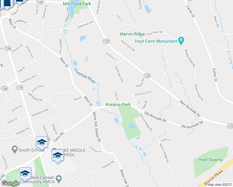map of restaurants, bars, coffee shops, grocery stores, and more near 31 Holly Road in New Canaan