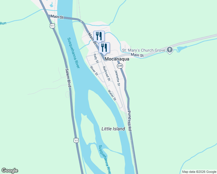 map of restaurants, bars, coffee shops, grocery stores, and more near 1101-1107 Water St in Shickshinny