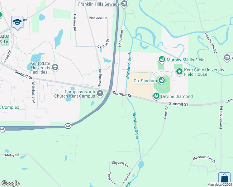 map of restaurants, bars, coffee shops, grocery stores, and more near 2026 Summit Street in Kent