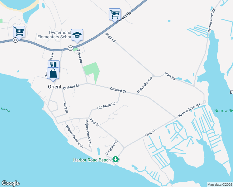 map of restaurants, bars, coffee shops, grocery stores, and more near 200 Old Farm Road in Orient