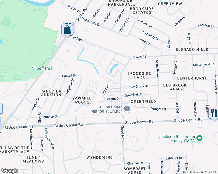 map of restaurants, bars, coffee shops, grocery stores, and more near 4701 Elsdale Drive in Fort Wayne