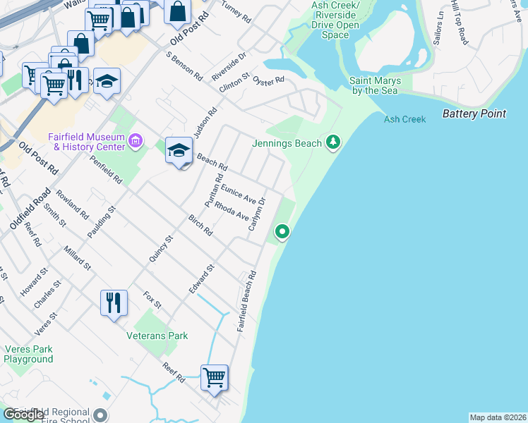 map of restaurants, bars, coffee shops, grocery stores, and more near 73 Carlynn Drive in Fairfield