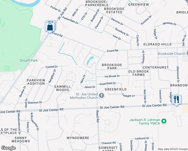 map of restaurants, bars, coffee shops, grocery stores, and more near 6305 Reed Road in Fort Wayne