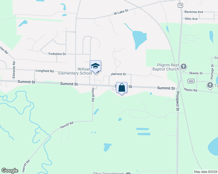 map of restaurants, bars, coffee shops, grocery stores, and more near 3925 Summit Street in Ravenna