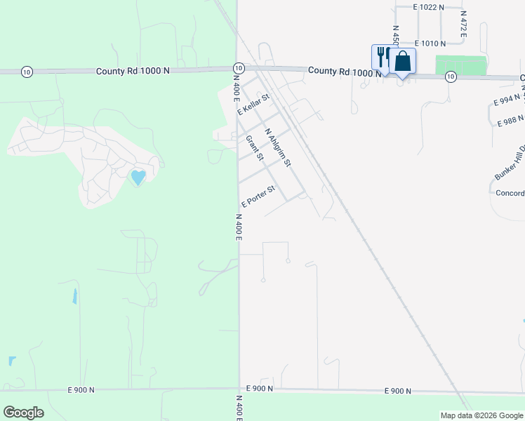 map of restaurants, bars, coffee shops, grocery stores, and more near 4052 Porter Street in De Motte