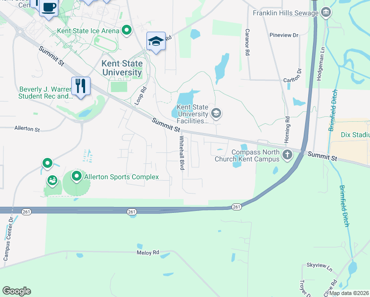 map of restaurants, bars, coffee shops, grocery stores, and more near 1519 Whitehall Boulevard in Kent