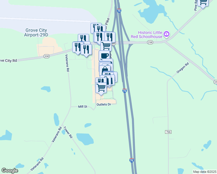 map of restaurants, bars, coffee shops, grocery stores, and more near 1911 Leesburg Grove City Road in Grove City