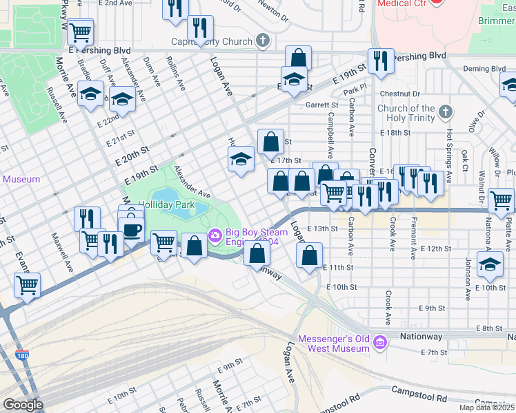 map of restaurants, bars, coffee shops, grocery stores, and more near 1517 East 16th Street in Cheyenne