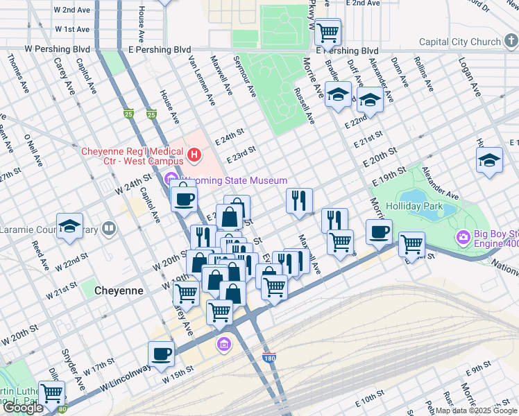 map of restaurants, bars, coffee shops, grocery stores, and more near 2016 Van Lennen Avenue in Cheyenne