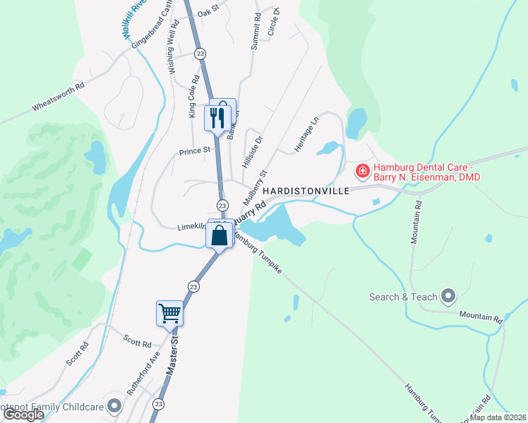 map of restaurants, bars, coffee shops, grocery stores, and more near 29 Quarry Road in Hamburg