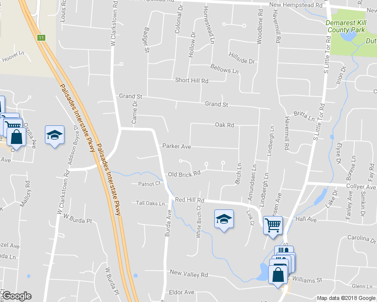 map of restaurants, bars, coffee shops, grocery stores, and more near 31 Parker Avenue in New City