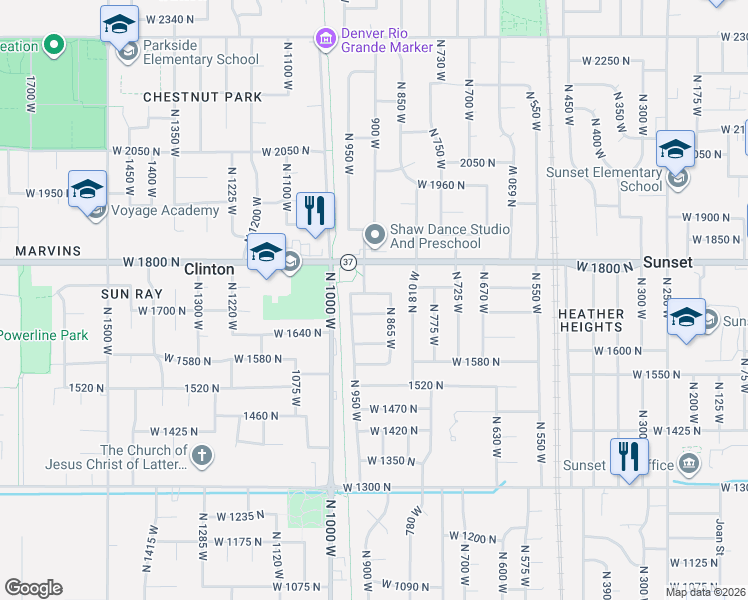 map of restaurants, bars, coffee shops, grocery stores, and more near 903 1730 North Street in Clinton