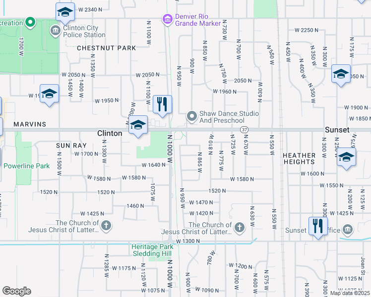 map of restaurants, bars, coffee shops, grocery stores, and more near 927 1730 North Street in Clinton