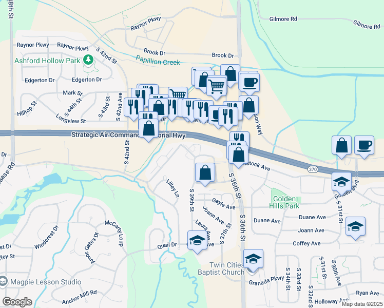 map of restaurants, bars, coffee shops, grocery stores, and more near 11517 Maass Road in Bellevue