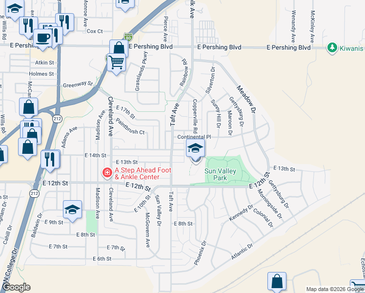 map of restaurants, bars, coffee shops, grocery stores, and more near 4918 East 14th Street in Cheyenne