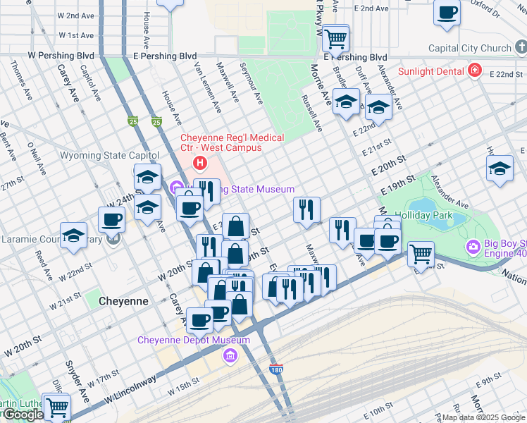map of restaurants, bars, coffee shops, grocery stores, and more near 2016 Van Lennen Avenue in Cheyenne