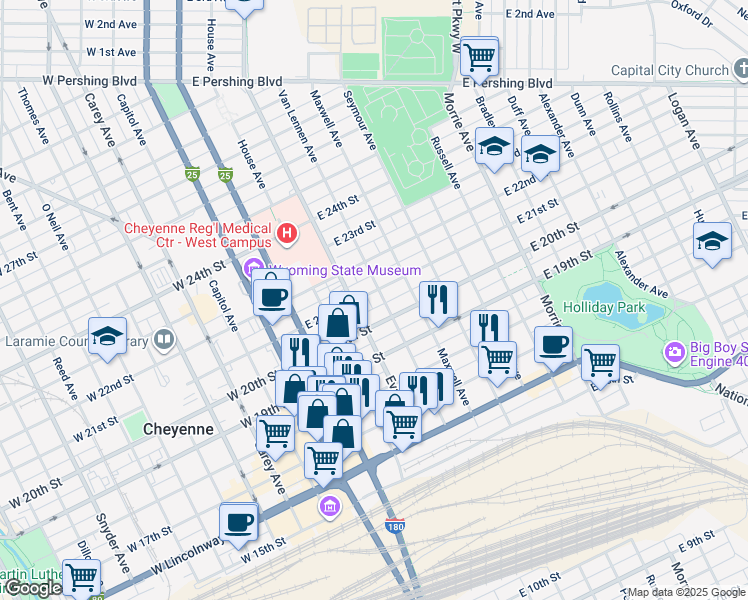 map of restaurants, bars, coffee shops, grocery stores, and more near 2016 Van Lennen Avenue in Cheyenne