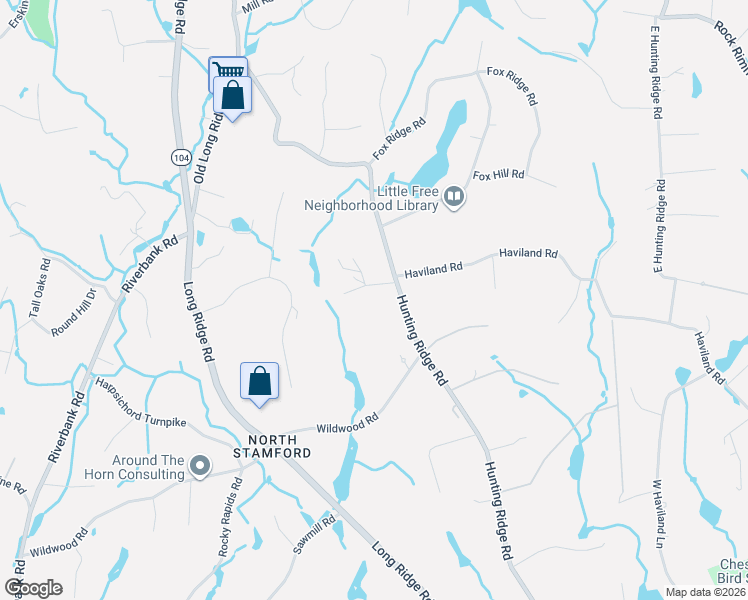 map of restaurants, bars, coffee shops, grocery stores, and more near 400 Hunting Ridge Road in Stamford