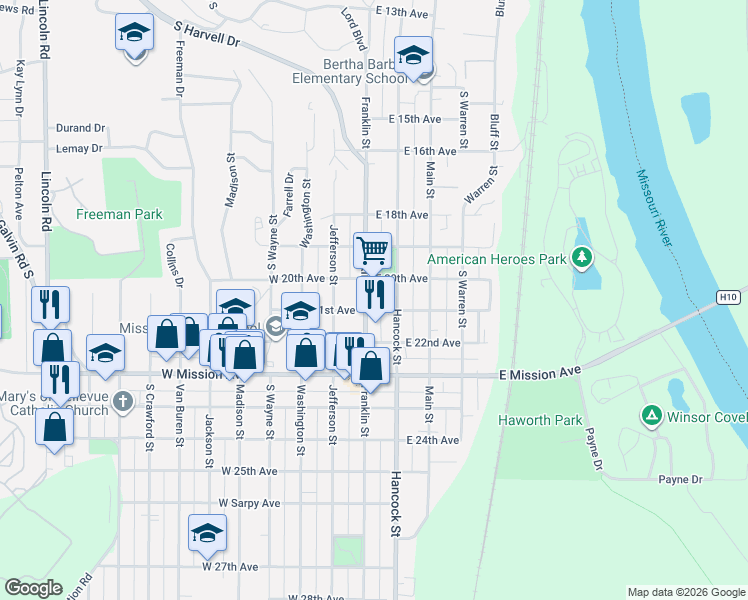 map of restaurants, bars, coffee shops, grocery stores, and more near 2009 Franklin Street in Bellevue