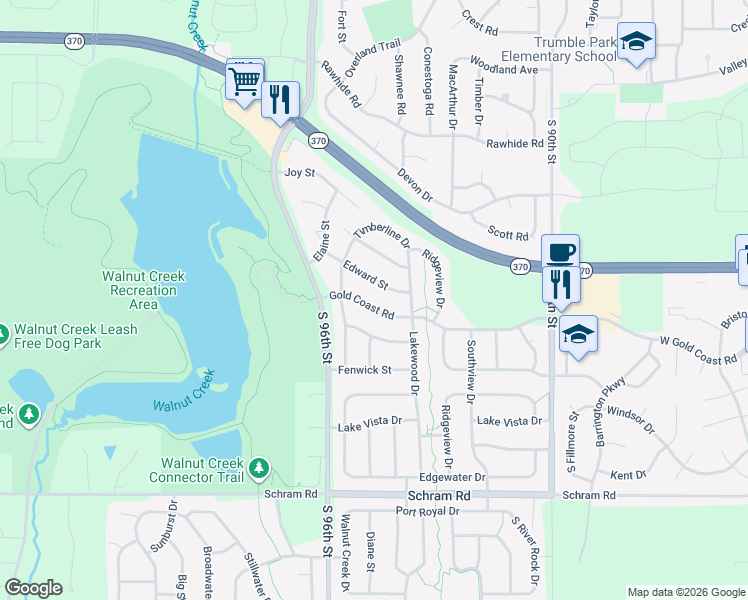 map of restaurants, bars, coffee shops, grocery stores, and more near 1102 Gold Coast Rd in Papillion