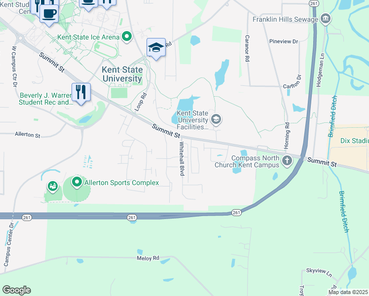 map of restaurants, bars, coffee shops, grocery stores, and more near 1519 Whitehall Boulevard in Kent