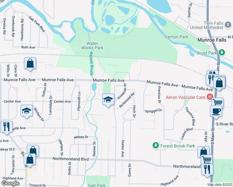 map of restaurants, bars, coffee shops, grocery stores, and more near 2321 Frederick Drive in Cuyahoga Falls