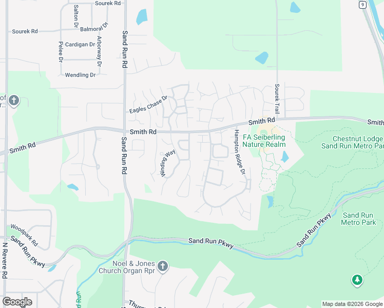 map of restaurants, bars, coffee shops, grocery stores, and more near 739 Hunters Trail in Akron