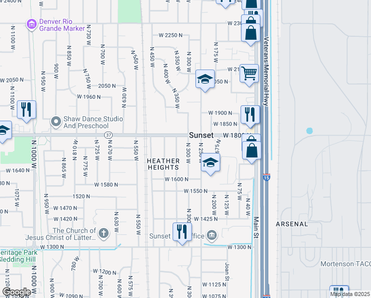 map of restaurants, bars, coffee shops, grocery stores, and more near 1733 North 300 West in Sunset
