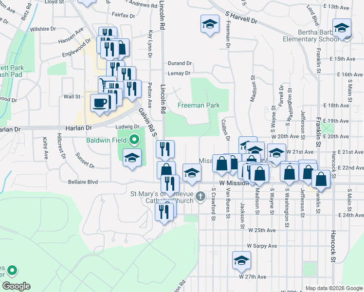 map of restaurants, bars, coffee shops, grocery stores, and more near 928 McLaughlin Circle in Bellevue