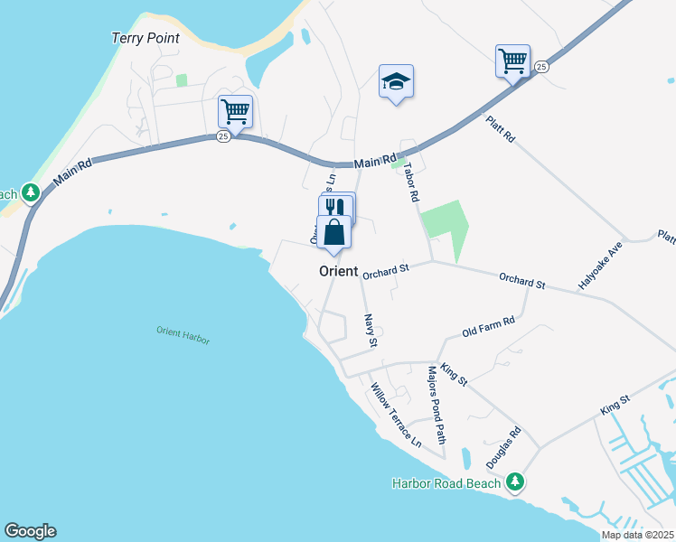 map of restaurants, bars, coffee shops, grocery stores, and more near in Orient