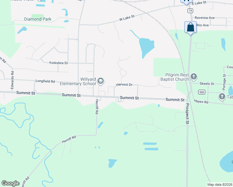 map of restaurants, bars, coffee shops, grocery stores, and more near 3925 Summit Street in Ravenna