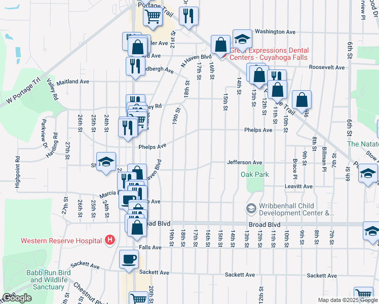 map of restaurants, bars, coffee shops, grocery stores, and more near 2347 18th St in Cuyahoga Falls