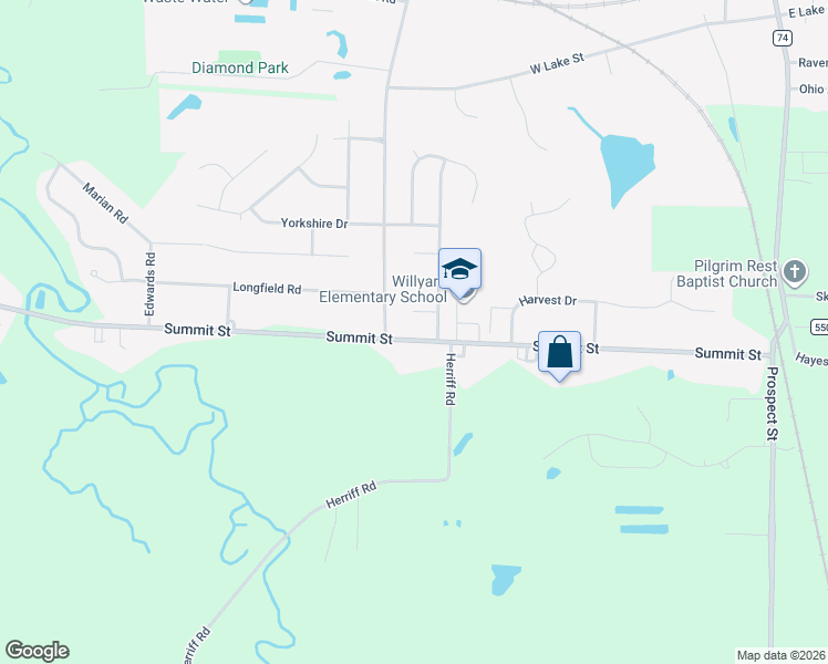map of restaurants, bars, coffee shops, grocery stores, and more near 1273 South Diamond Street in Ravenna
