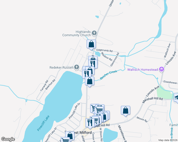 map of restaurants, bars, coffee shops, grocery stores, and more near 1614 Union Valley Road in West Milford